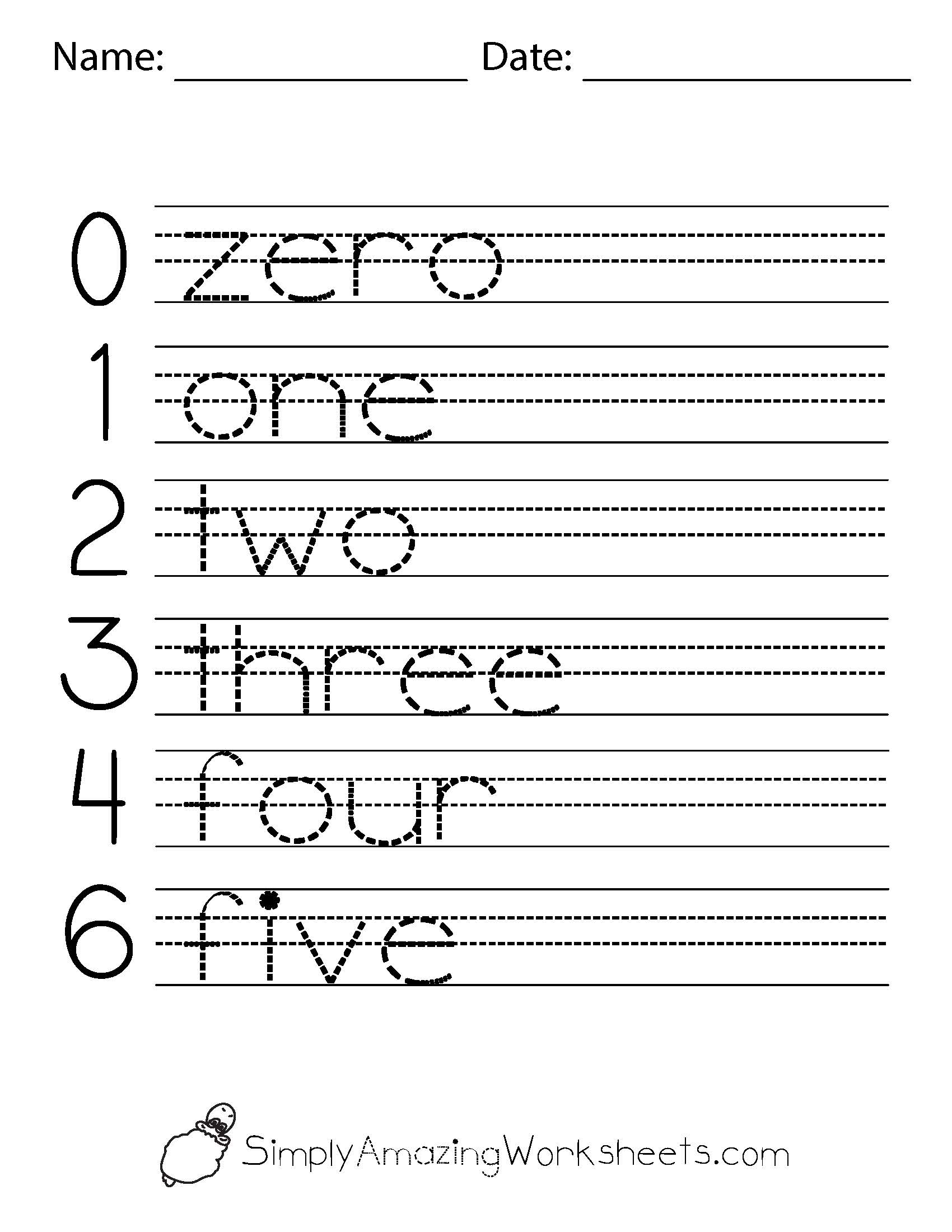 Number word trace | Free printables by Simply Amazing Worksheets